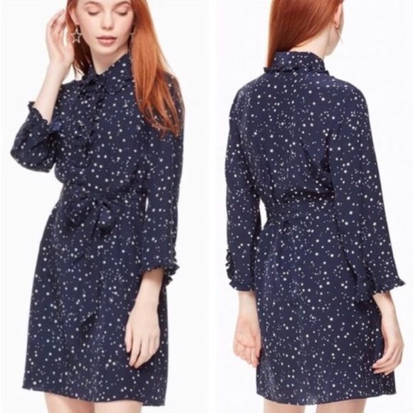 kate spade Dresses & Skirts - Kate Spade Navy Night Sky Silk Shirt Dress